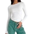 thumbnail image 1 of Gibobby Blusa Termica Camisetas ajustadas de manga larga con cuello redondo para mujer, camiseta básica sólida ajustada ajustada, camisa recortada para entrenamiento y Yoga（Blanco， XS), 1 of 5