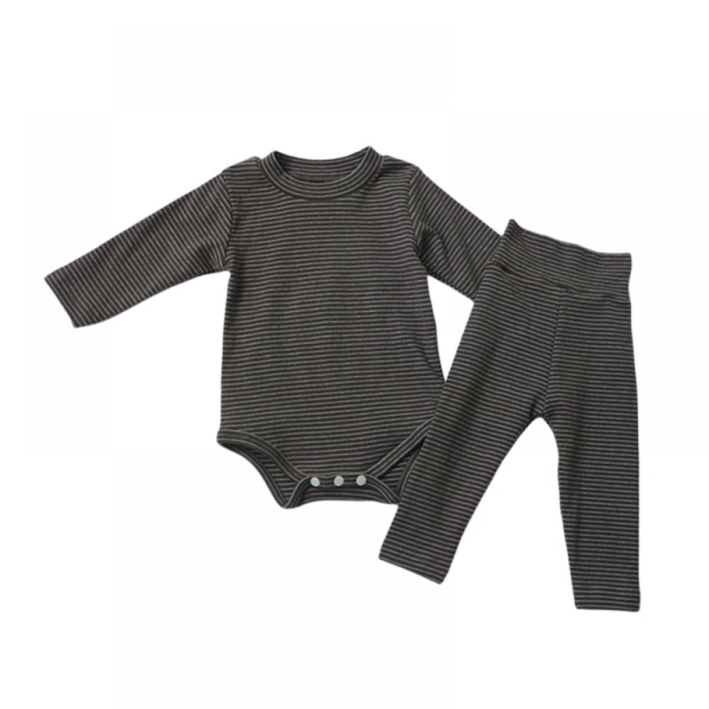 Infant Baby Boys Outfit Clothes Long Sleeve Striped Romper High Waist Pants Set 