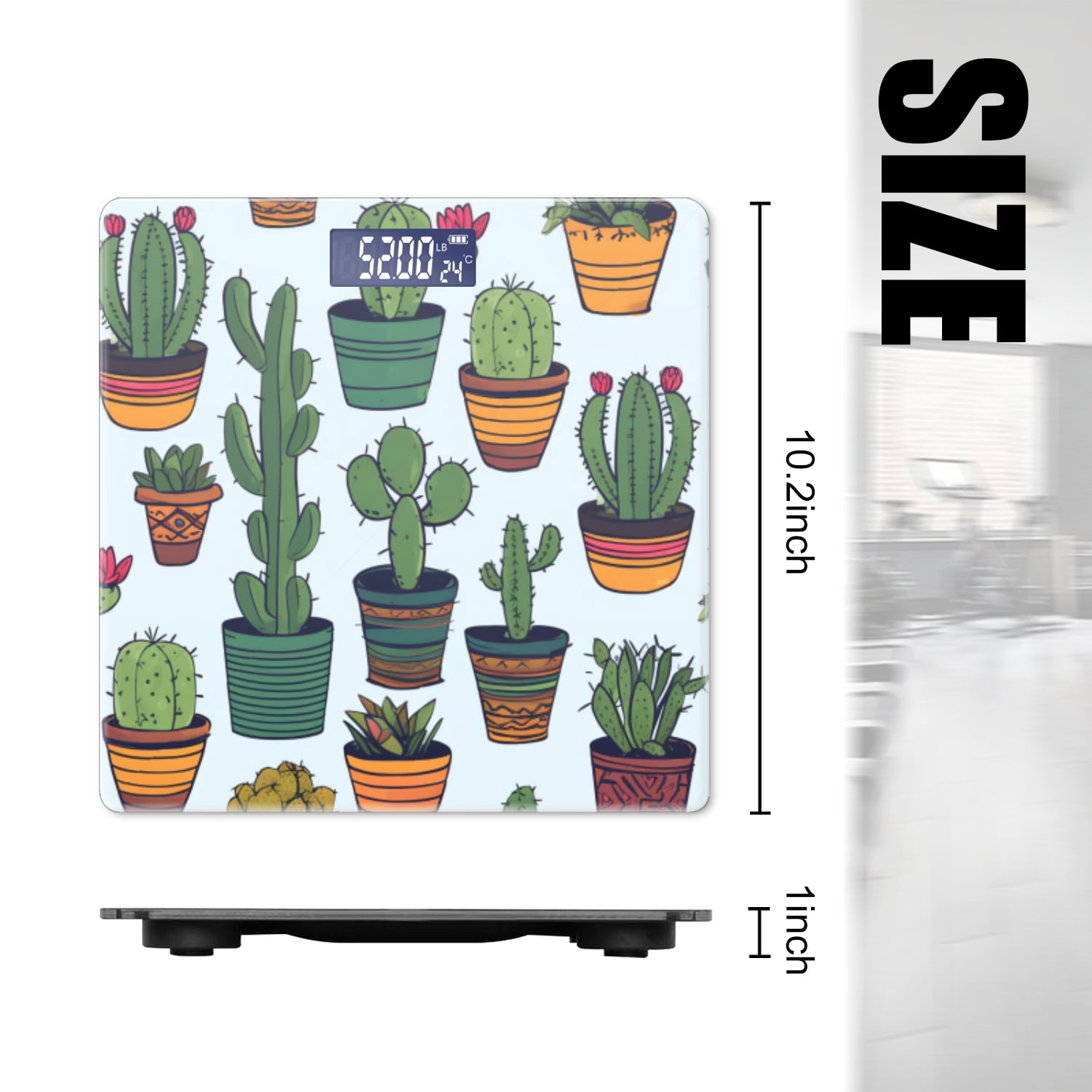 Bathroom Scale, Highly Accurate Digital Body Scale,Precisely Measures Weight up to 400 lbs-Many Cartoon Cacti In The Flower Pot
