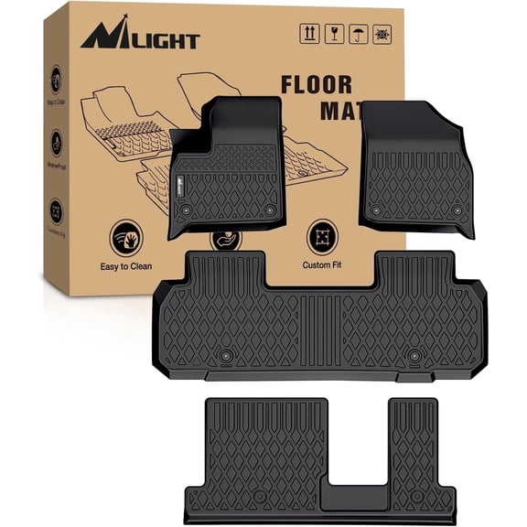 Nilight TPE Floor Mats for Chevy Traverse 8 Seats 2nd Row Bench Seat 2018 2019 2020 2021 2022 2023 2024 2025 All Weather Custom Fit Heavy Duty Floor Liners