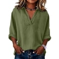 thumbnail image 2 of Neewe Fashion Casual Shirts for Women Plain V Neck 3/4 Sleeve Blouses Spring Fall 2026 Trendy Tops, 2 of 6