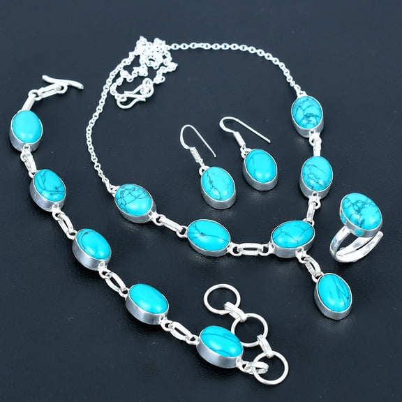 Santa Rosa Turquoise Oval Gemstone Gift 925 Sterling Silver Jewelry Set VJ 1043