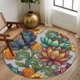 thumbnail image 2 of Round Area Rug 8 Ft, Vintage Floral Boho Washable Non-Slip Circle Carpet for Living Room/Bedroom, Abstract Art Modern Flowers Collection Low-Profile Large Area Rugs for Indoor, 2 of 8