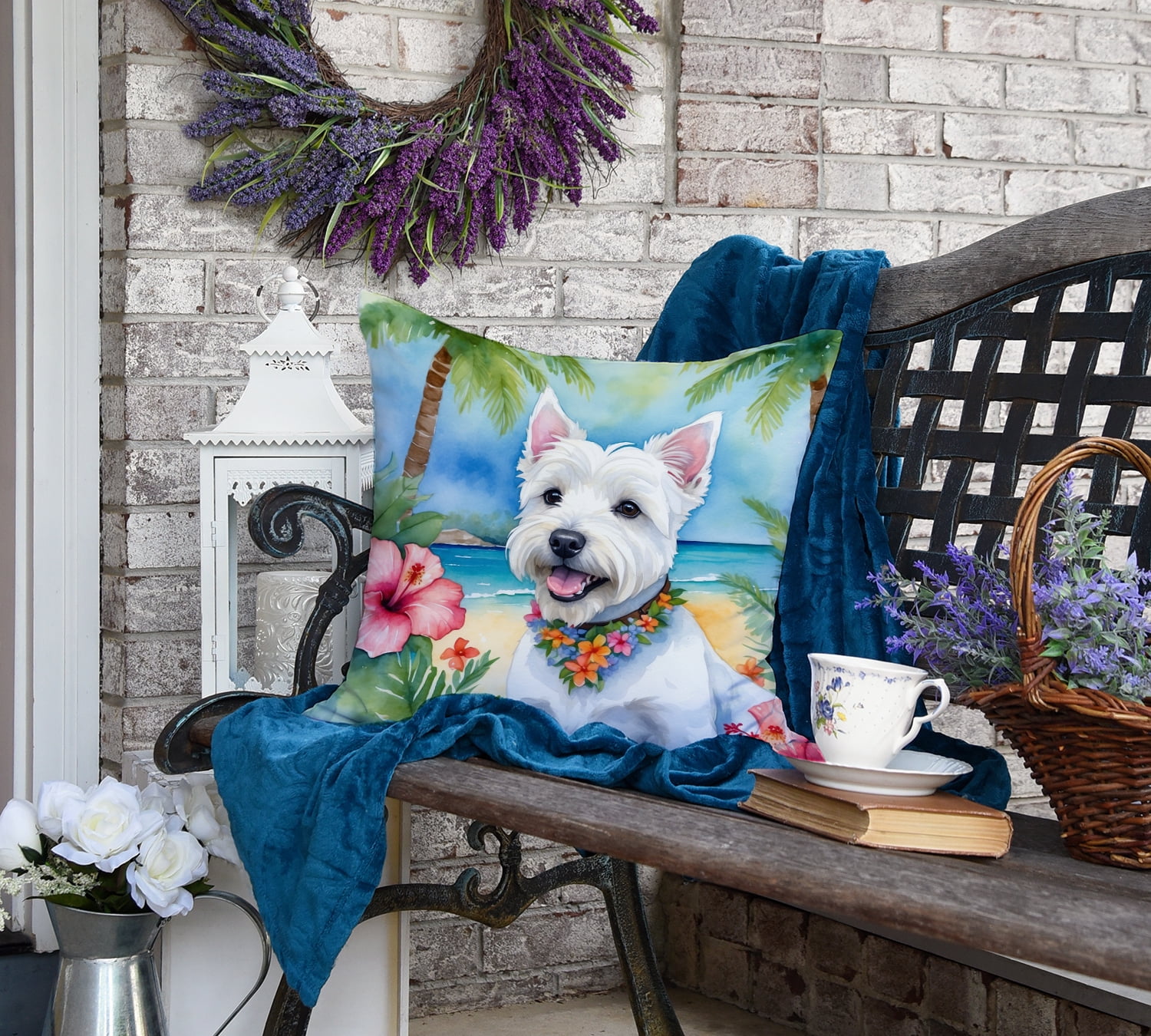 Westie Luau Throw Pillow 18 in x 18 in
