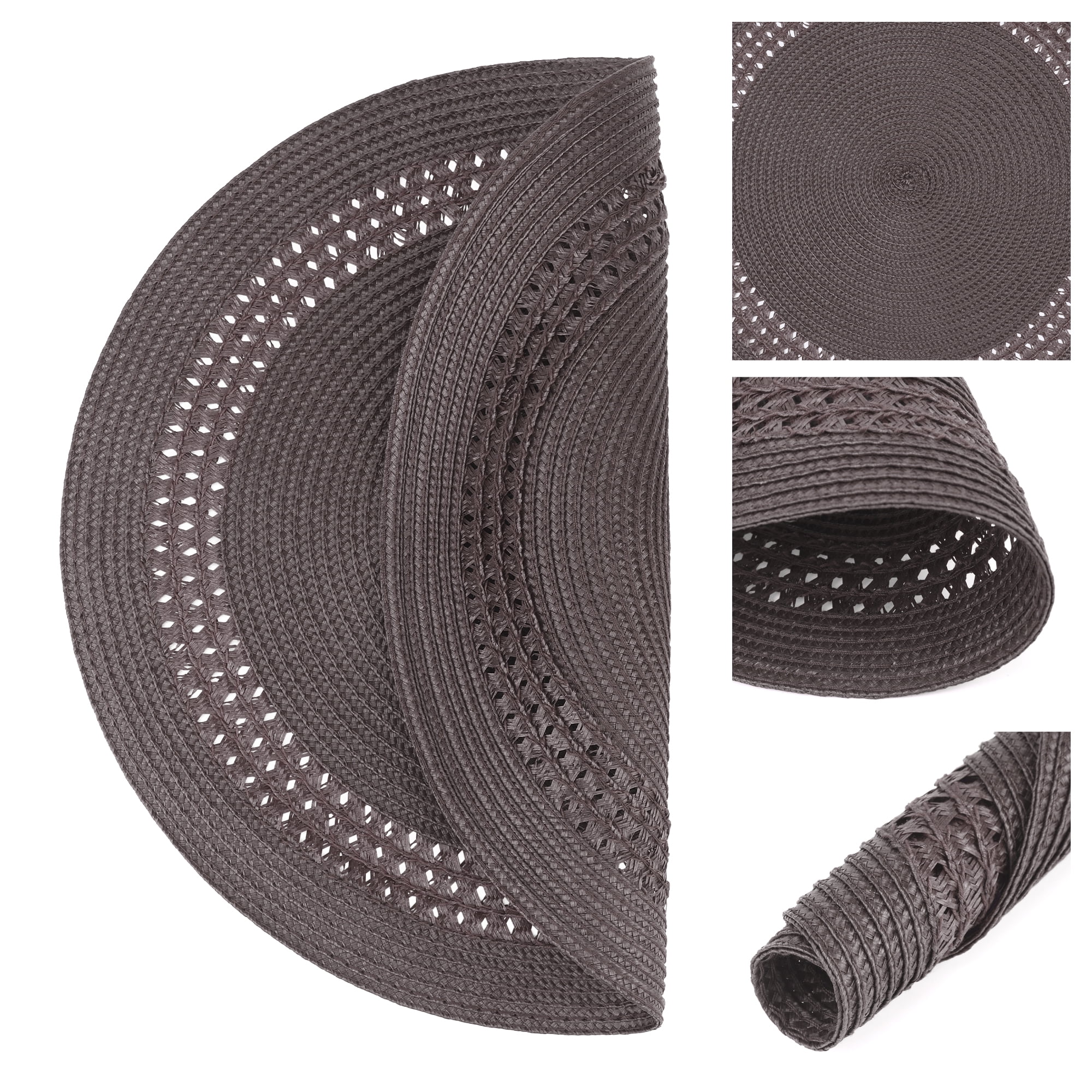 Unique Bargains Farmhouse Round Placemats Set of 6 Woven Placemats Caramel
