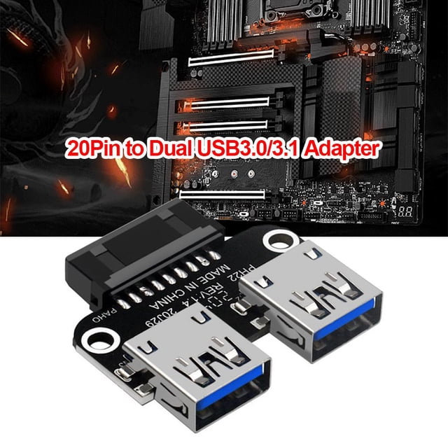Adaptador de placa base USB 3.0 de 20 pines hembra a doble USB 3.0 tipo A hembra (A)