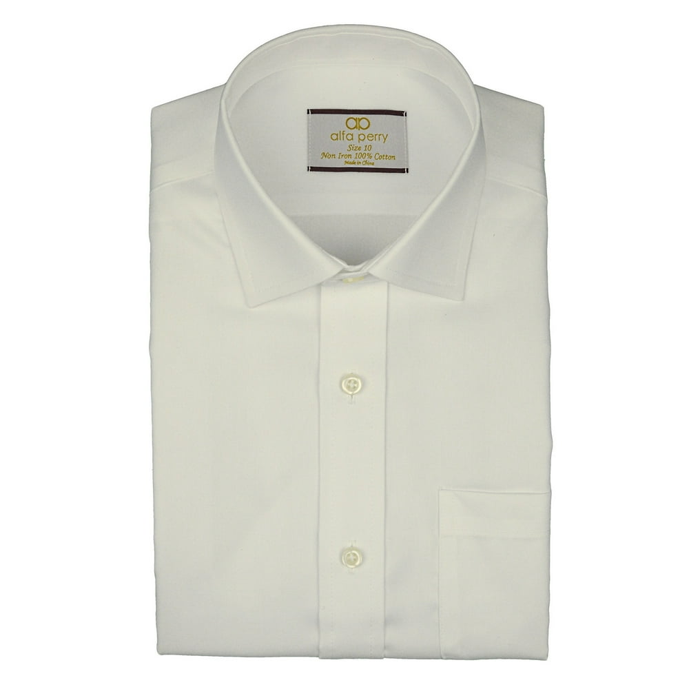 Alfa Perry Big Boys White Solid White Non Iron Short Sleeve Dress Shirt