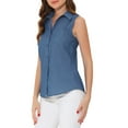 thumbnail image 4 of MODA NOVA Denim Button Down Shirt for Juniors Sleeveless Lapel V Neck Chambray Tunic Top, 4 of 6