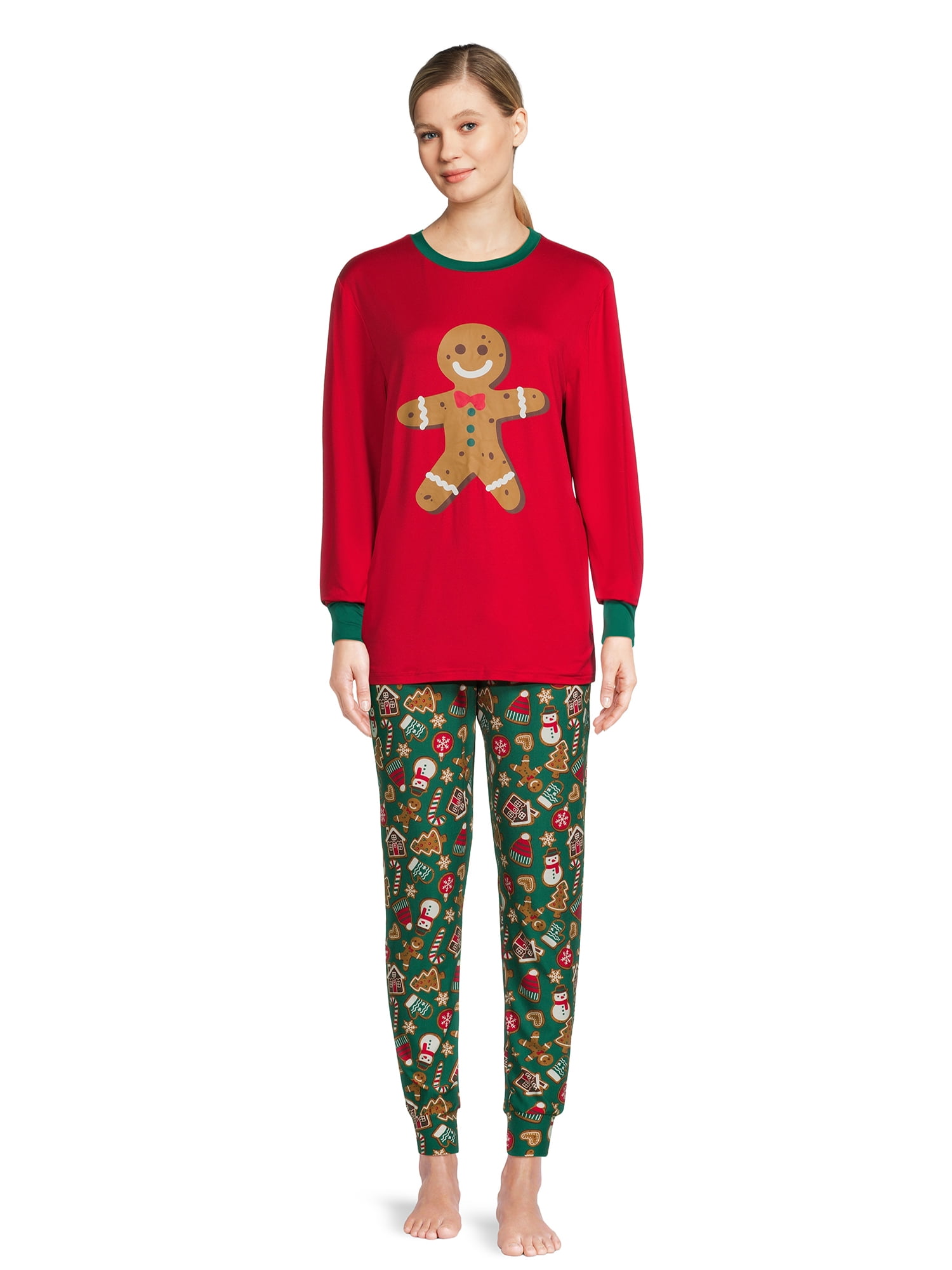 Jolly Jammies Women’s Holiday Gingerbread Matching Family Pajamas Set, 2-Piece, Sizes S-3X