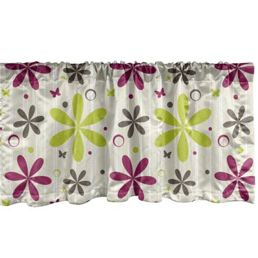 Ambesonne Floral Window Valance, Florets Circle Hoop, 54" X 18", Apple Green Dark Taupe