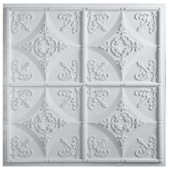 Basilica 2 ft. x 2 ft. Drop-in or Glue-Up Vinyl Ceiling Tile in White - Box of 10
