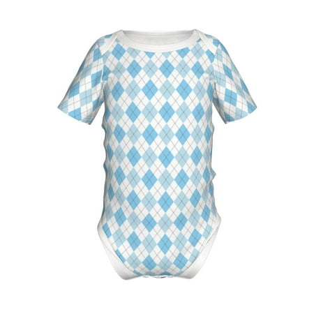 

Lukts Blue and White Squares Print Baby Short Sleeve Romper Onesie for Newborn Baby Boys and Girls-12 Months