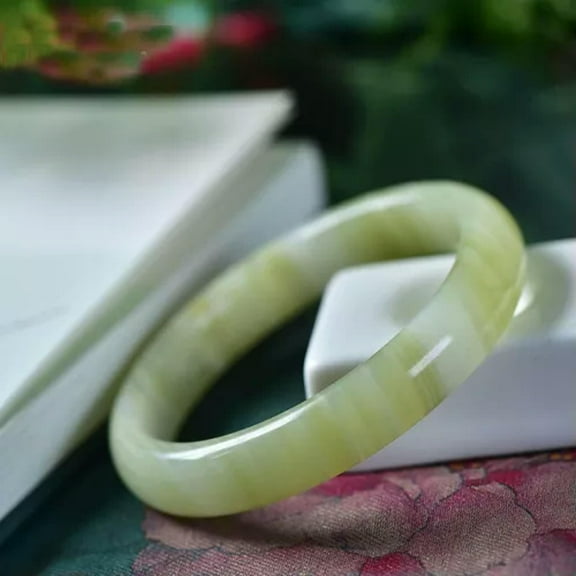 HOOUN Natural Calcite Jade Bangle Grade A Bracelet Nephrite Jade for Women-inner diameter 58mm