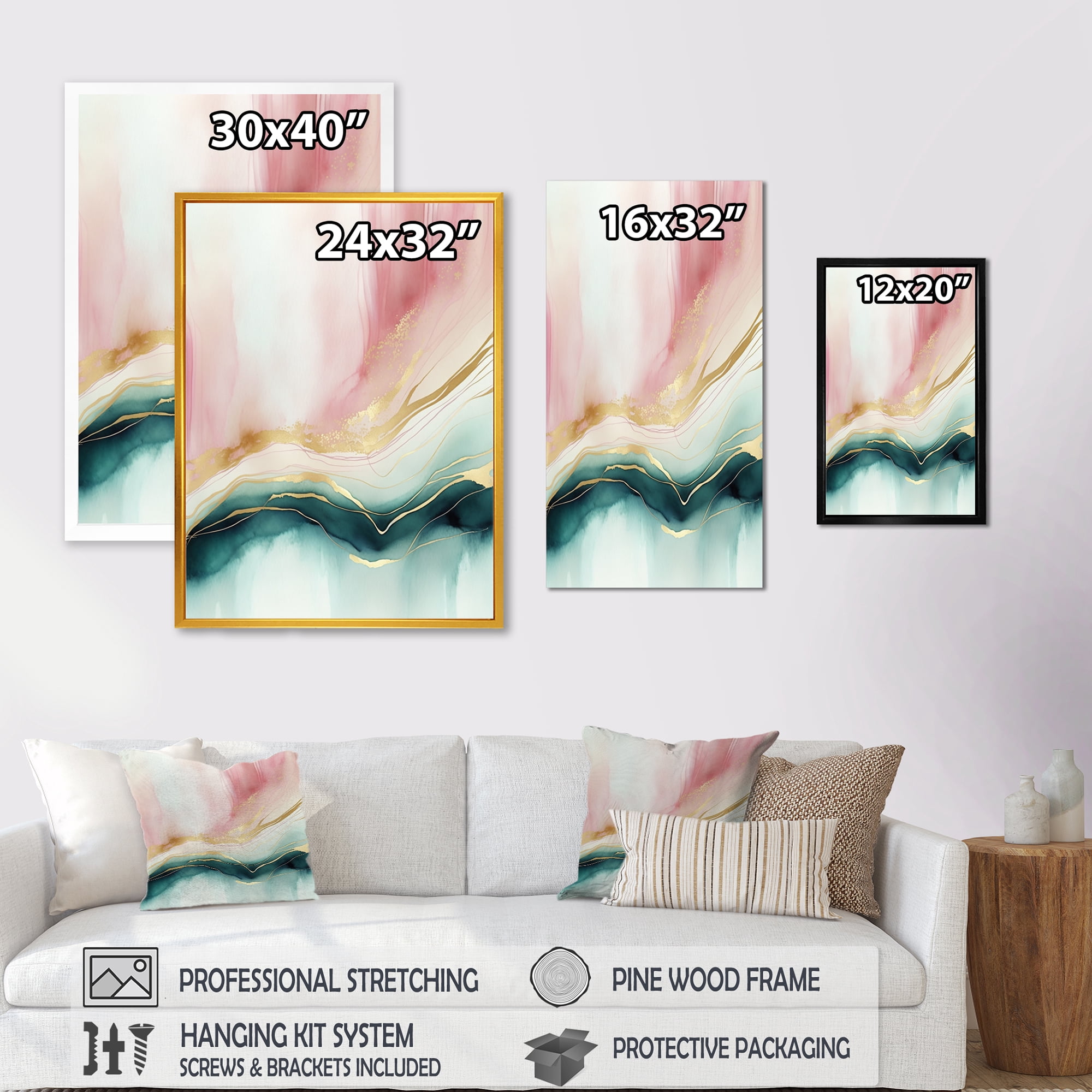 Designart Abstract Geode Pink And Green Marble II Canvas Wall Art