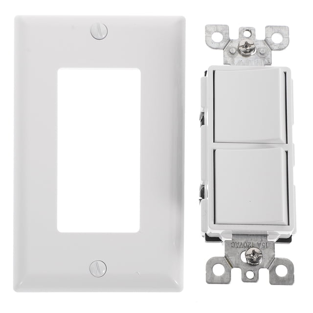 Shisuyan Rocker Combination Switch 2 Individual Decorator Switch 10 Amp Light Switch with Wall Cover