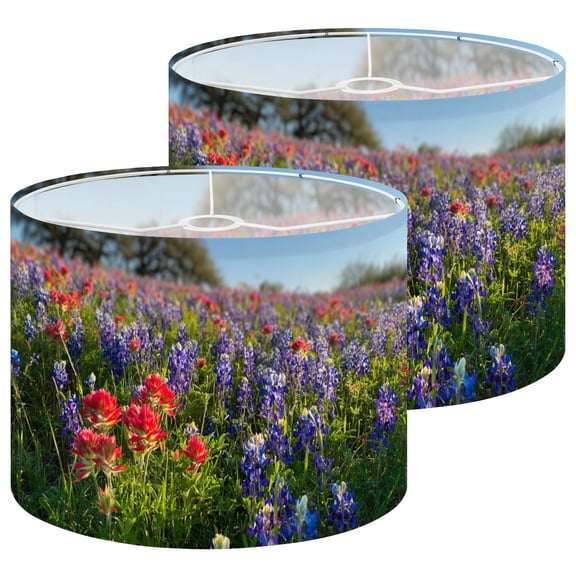 Lampshades 2 Pack Bluebonnets Indian Paintbrush wildflowers color Texas Hill 13"x13"x10" Light Shade for Table Lamps Floor Lamps Drum Lamp Shades Lampshade Replacement Easy Assembly