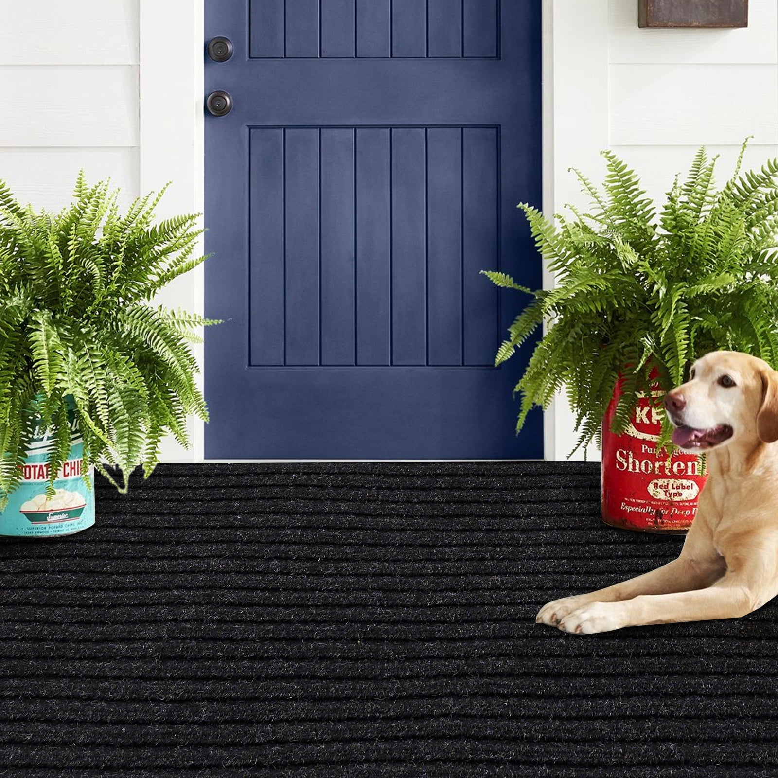 Morefany Outdoor Indoor Runner Rug Custom Size Rugs Non-Slip Hallway Carpet Runners with Rubber Backing Mat for Kitchen Entryway Garage Laundry 3ft x 21ft, Black Striped