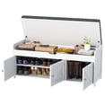 thumbnail image 2 of CHITOOMA 43.4" Shoe Storage Bench with Cushion and Barn Doors for Entryway, Bedroom, Shoe Rack Bench Adjustable Shelf with Lift Top Storage, 440 lbs, White, 2 of 11