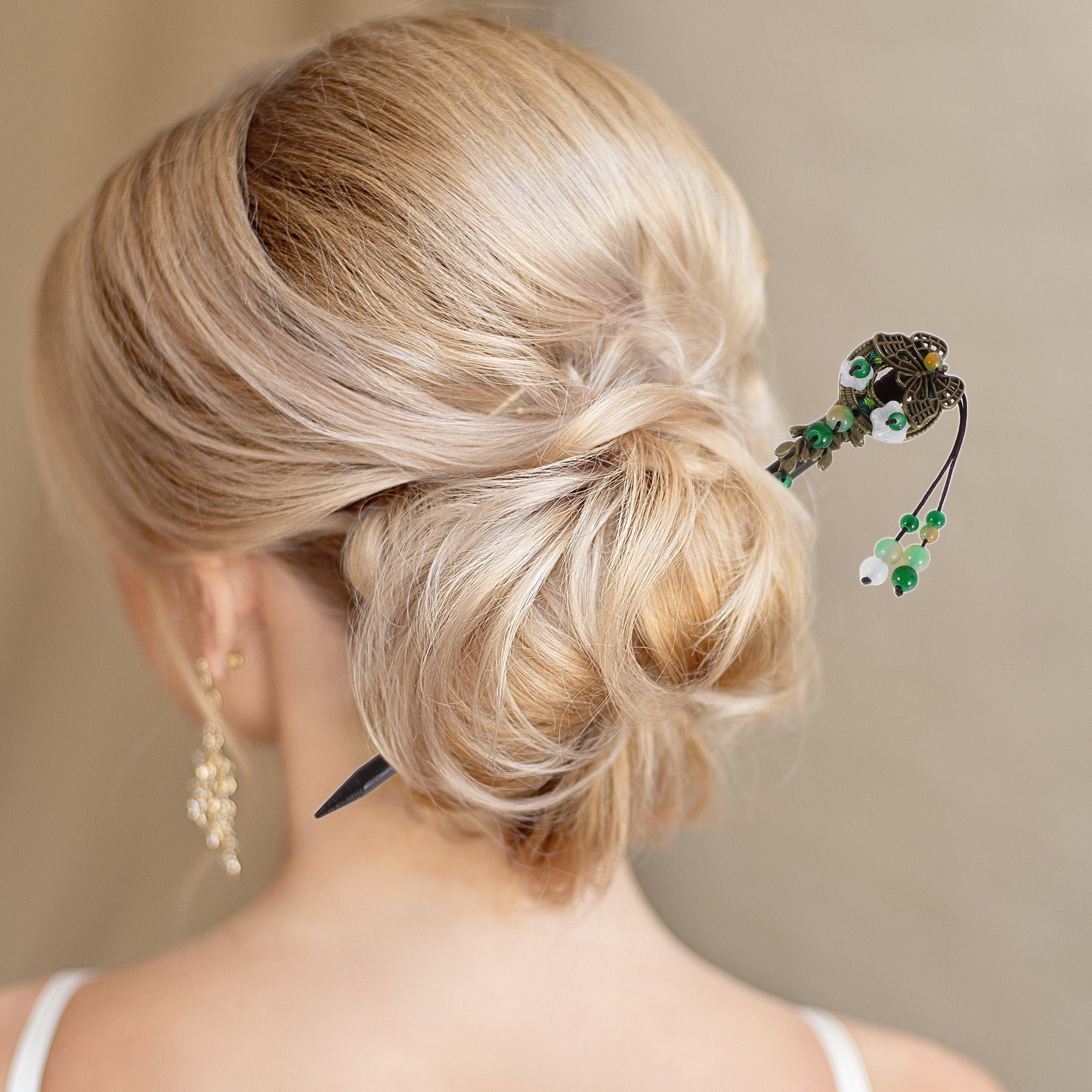 Unique Bargains Hair Stick Pin for Women 1Pc Black, Green, White [Flower Butterfly]