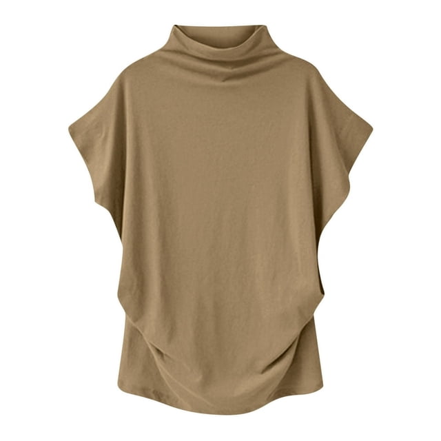 JUNWELL Plus Size Women Short Sleeve T-Shirt Fashion Solid Color Round Neck Blouse Tops Ruched Base Tops