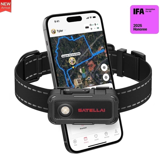 SATELLAI Smart GPS Dog Tracker with Live Tracking & Two-Way Audio, Free 1 Month Subscription, Carbon Black, Medium