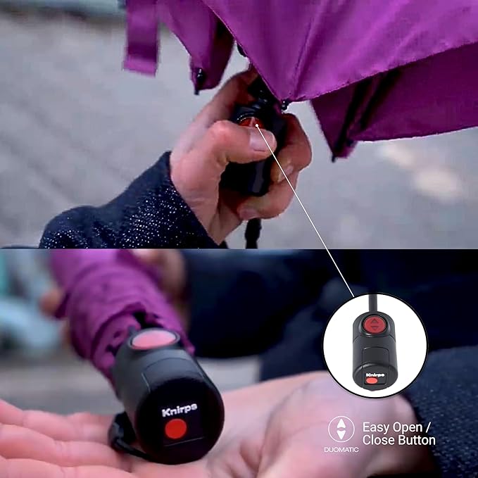 Knirps U.200 Ultra Light Automatic Rain Umbrella in Berry – One-Touch Auto Open/Close, Wind-Tunnel Tested, 37in Canopy, Aluminum Fiberglass Frame, Pocket-Size Travel Umbrellas, Cover Included
