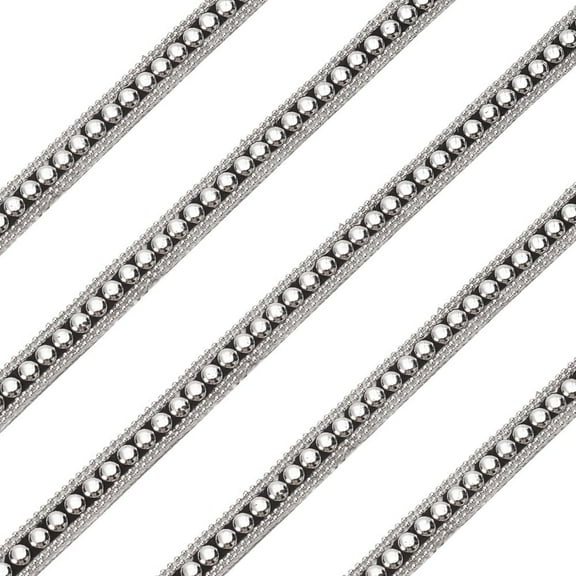 1 Set 2.5 Yards Hot Fix Nailhead Trim 3/8 inch Wide Dome Round Stud Iron-on Nailhead Ribbon with Black PU Leather Base Flat-Back Rivet Trim Ribbon for DIY Purse Clothing Shoes Decoration