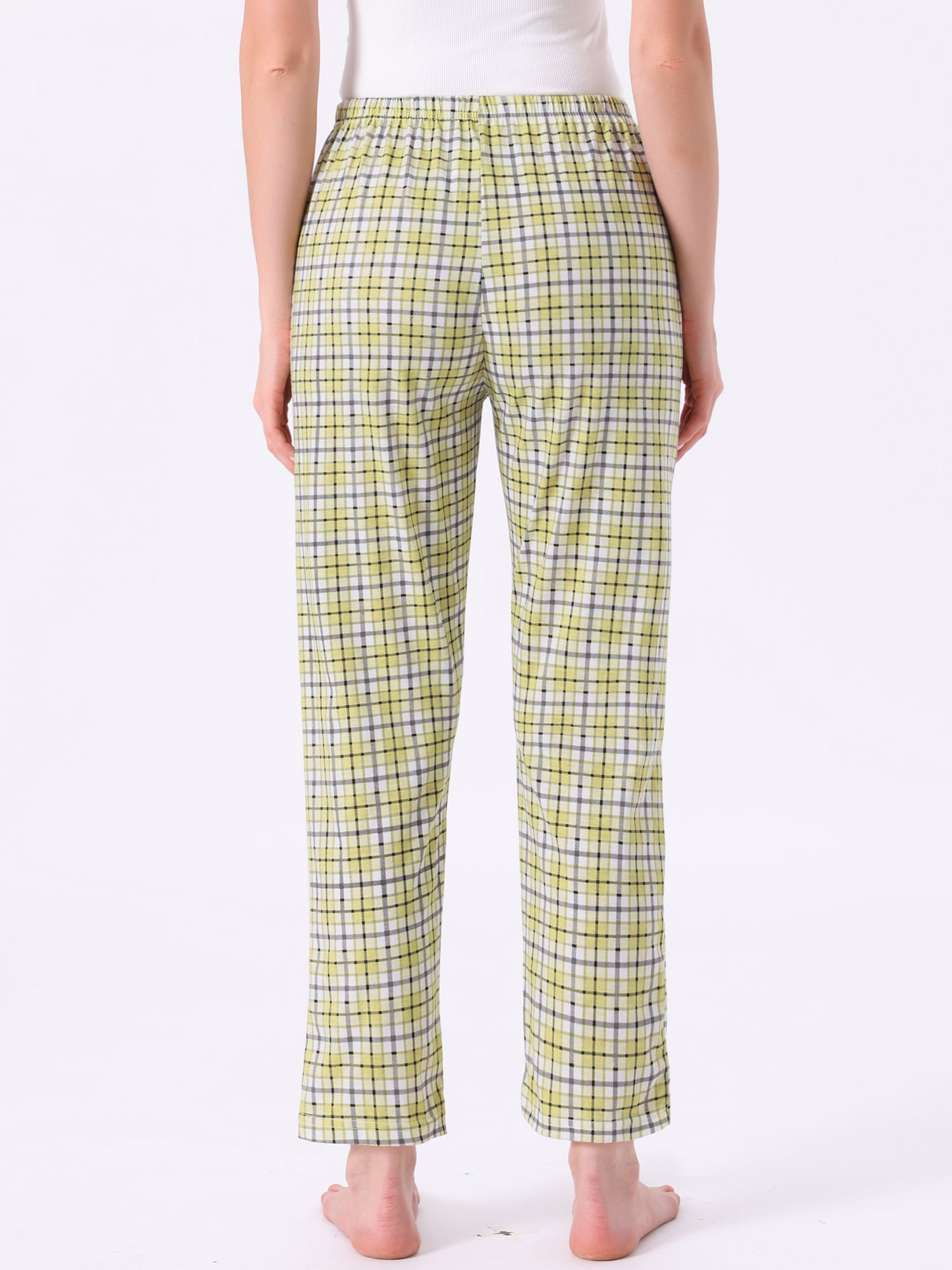 DARING DIVA Women's Cotton Plaid Elastic Waist with Pocket Lounge Pants 2XL Yellow Plaid