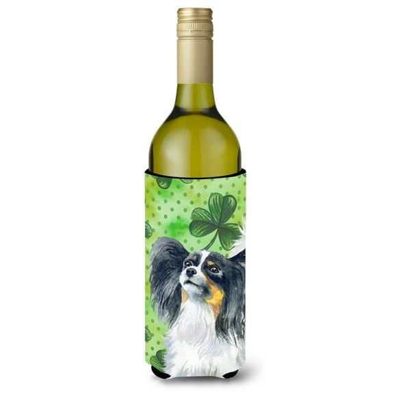 Carolines Treasures BB9831LITERK Papillon St Patricks Wine Bottle Beverge Insulator Hugger  Wine Bottle multicolor