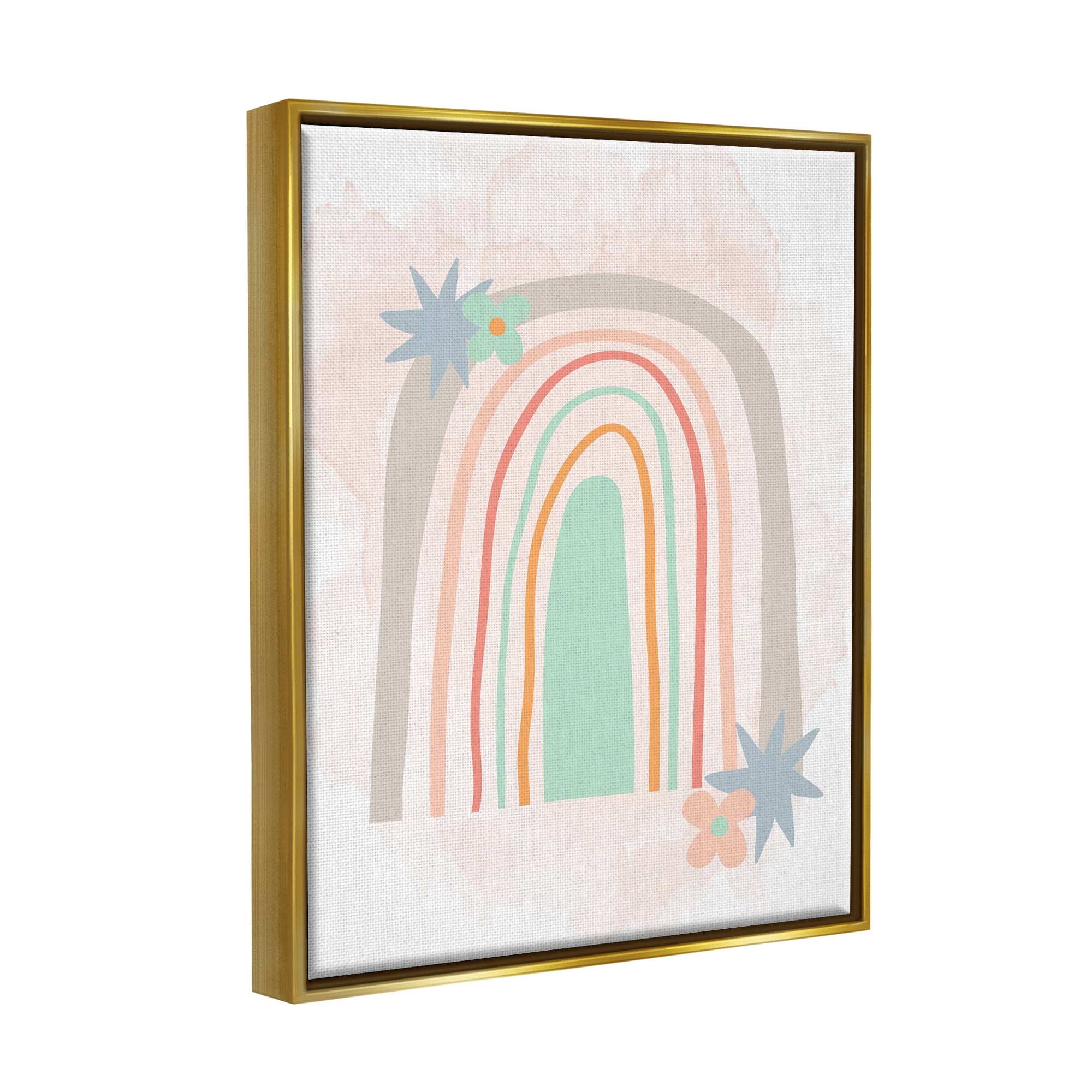 Stupell Whimsical Wavy Rainbow Star Shapes Landscape Painting Gold Floater Framed Art Print Wall Art