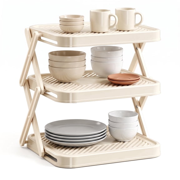 Alylo Foldable 3-Tier Corner Shelf Rack, White ABS Plastic Kitchen Cabinet Organizer for Plate & Cupboard