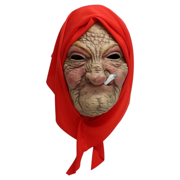 Leeye Realistic Granny Latex Full Head Mask, Woman Halloween , Scary Grandma Masquerade Prop, Red Scarf