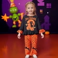 thumbnail image 2 of Bellafa Baby Girl Halloween Outfit Ruffle Long Sleeve Crew Neck Pumpkin Ghost Print Tops Shirt+ Bell Bottoms Toddler Fall Outfits, 2 of 9