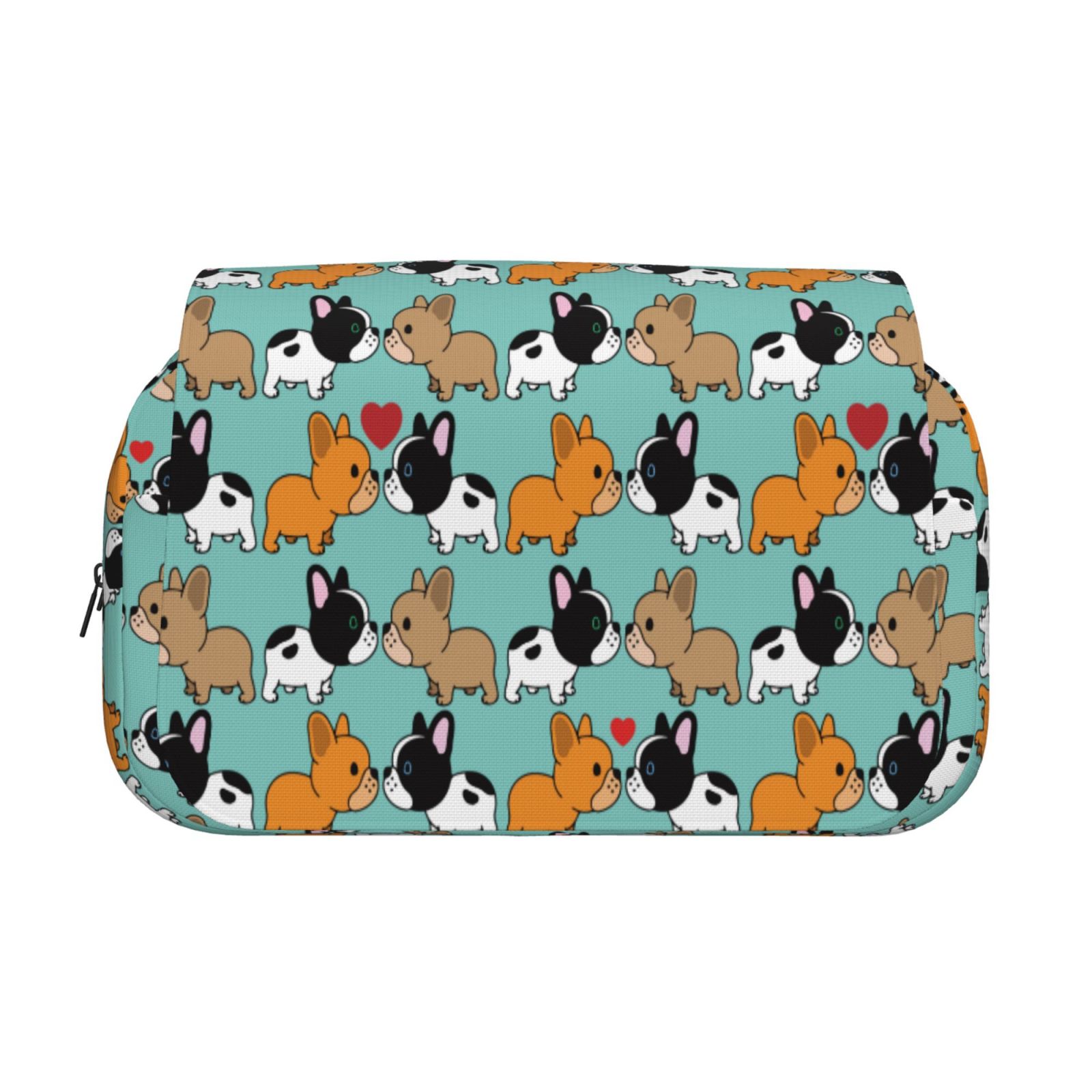 Rateoe Cute French Bulldog Pattern Double Clamshell Pen Case, Storage Organizer with Two Zipper Compartments– Holds Up to 50 Pencils & Pens