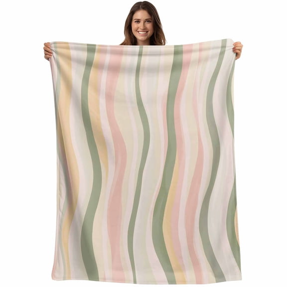 Flannel Fleece Throw Blanket Light Green Pink Stripes Lightweight Soft Plush Blankets,Low Saturation Colorful Pattern Cozy Warm Throw Blanket for Couch Sofa Bed Car Office 40x50in