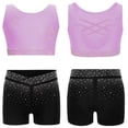 thumbnail image 5 of Haitryli Kids Girls Rhinestone Ballet Jazz Dance Gymnastics Outfits Crop Tank Top And Shorts Dancewear Set Light Purple+Black 14, 5 of 5