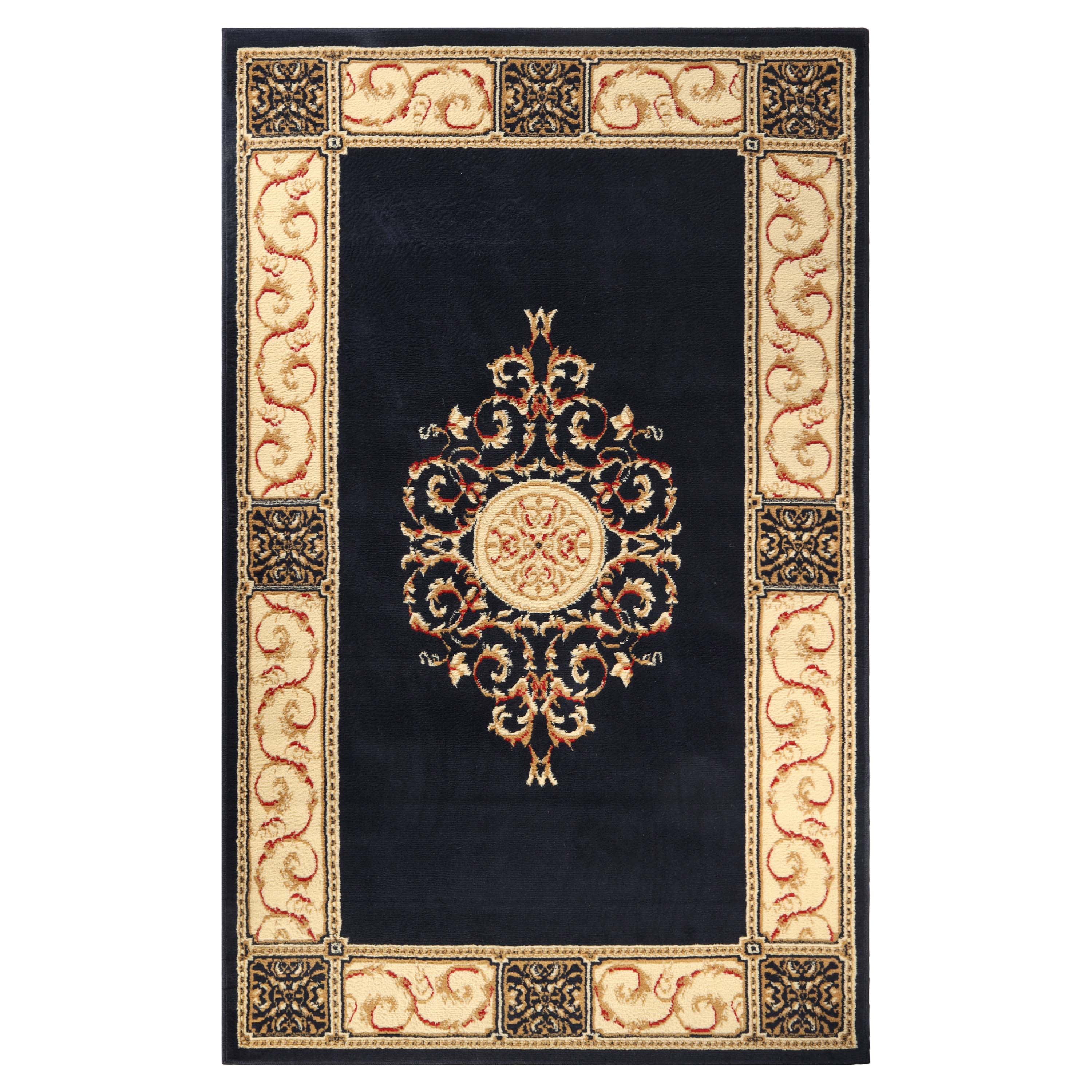 Superior Classic Elegant Floral Medallion Power-Loomed Indoor Area Rug, Midnight Blue, 5' x 8'