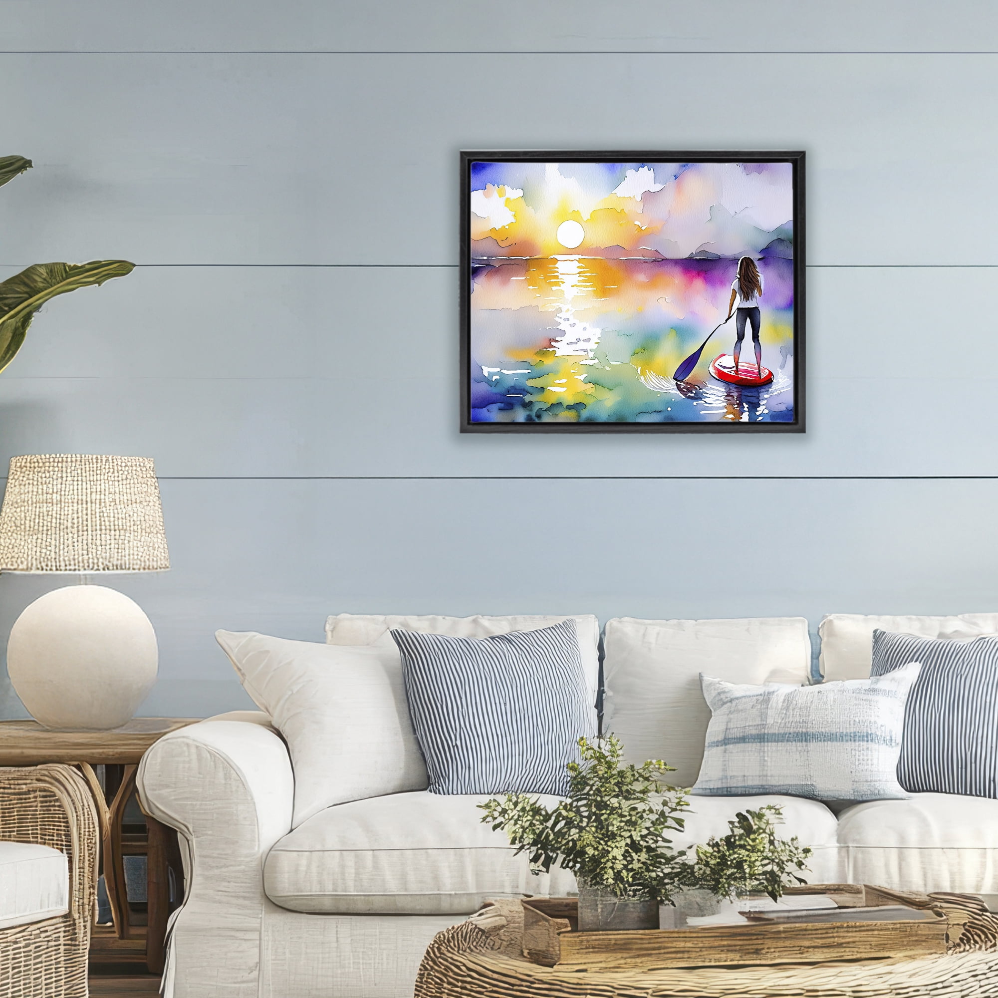Stupell Industries Sunset Paddle Drift Black Framed Floater Canvas Wall Art, design by Shelly Craig