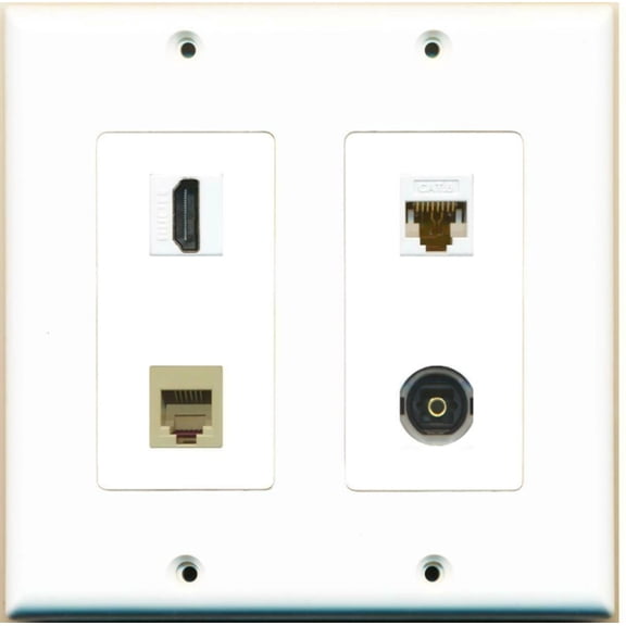 Ultra Spec Cables - 2 Gang HDMI Cat6 Rj11-12 Phone Toslink Wall Plate