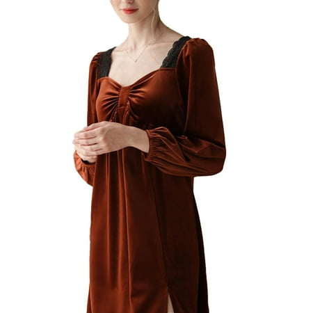 

Womens Gold Velvet Long Sleeved French Long Nightdress