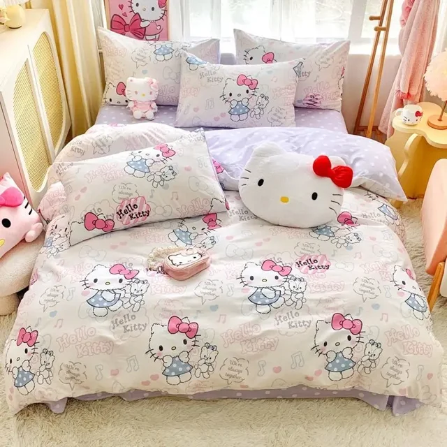 Sanrio Hello Kitty Bedding Set Cute Cotton Four Piece Double Queen Size Bed Linens Pillowcase Girl Dorm Bedclothes Home RJ