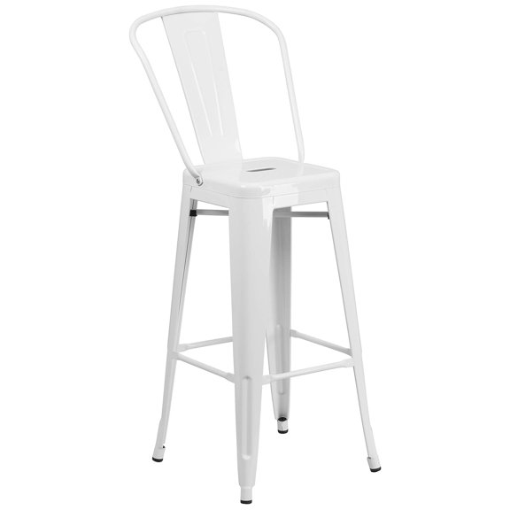 Bowery Hill 30'' Industrial Steel Metal/Plastic Bar Stool in White