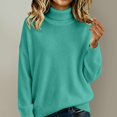thumbnail image 2 of Yigetop Women's Cable Knit Turtleneck Sweater Soft Cozy Long Sleeve Pullover Casual Tops Warm Knitwear for Fall Winter Daily Wear Light green M, 2 of 6