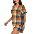 thumbnail image 2 of Balery Warm Orange Plaid Pattern Womens Pajama Sets 2 Piece Soft Short Sleeve Top and Shorts Sleepwear Round Neck Pjs Lounge Set with Pockets-Medium, 2 of 7