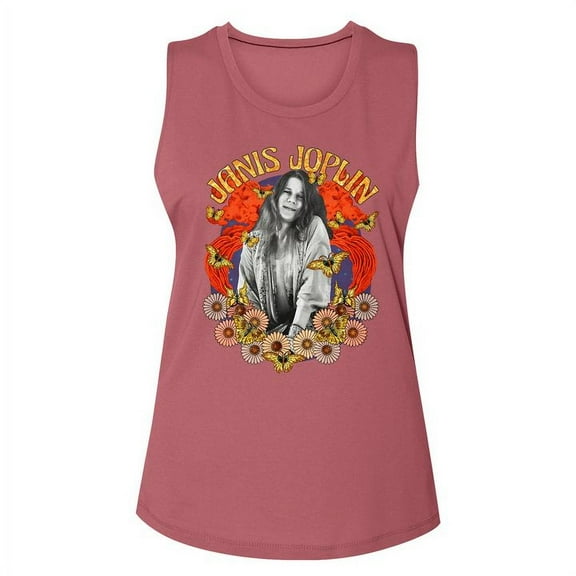 Janis Joplin Collage Smoked Paprika Junior Women's Muscle Tank Top