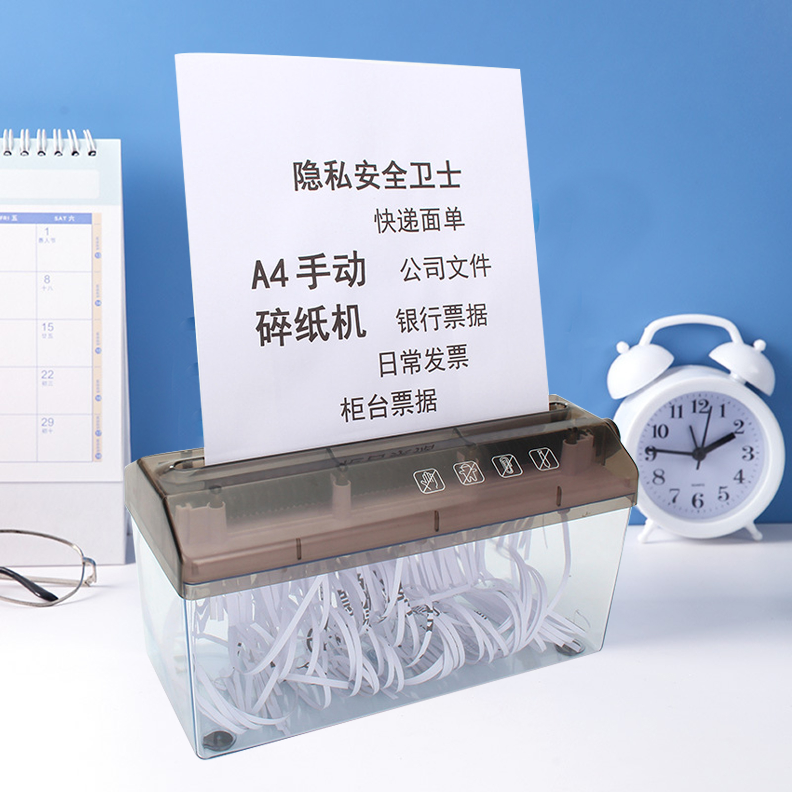 Pnellth A4 Paper Hand Shredder Portable Paper Shredder Manual Shredder 3mm Strip Cut Transparent Window Documents Paper Cutting Tool Home Office Stationery