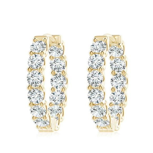 Angara Lab Grown Diamond Earrings - Prong-Set Round Diamond Hoop Earrings in 14K Yellow Gold for Women