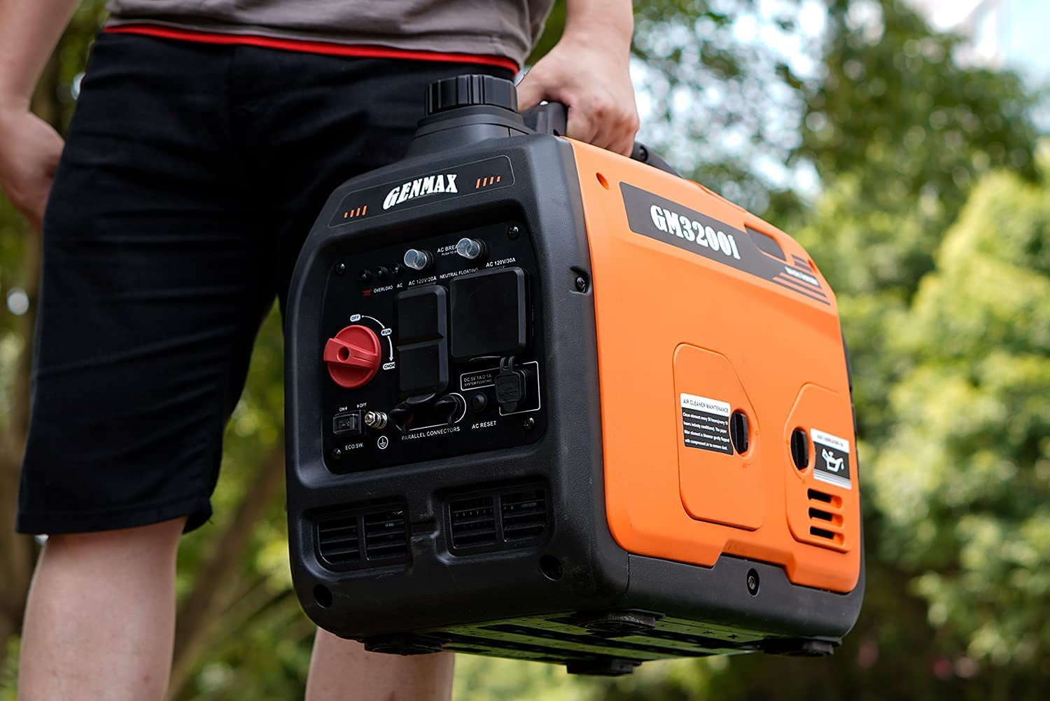 GENMAX Portable Inverter Generator,3200W ultra-quiet gas engine & RV Ready, EPA Compliant, Eco-Mode Feature, Ultra Lightweight for Backup Home Use & Camping (GM-3200i)