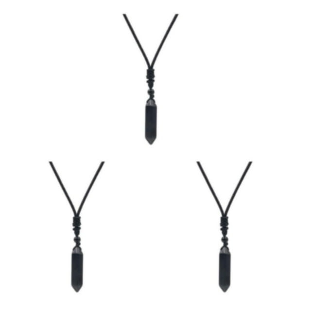 Transemion Handmade Clear Quartz Crystal Necklace Energy And Elegance Master StoneAdjustable Obsidian 3Set