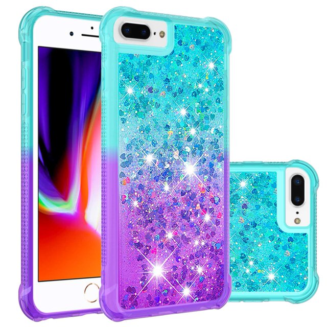 Funda para iPhone 8 Plus/iPhone 7 Plus Transparente con Brillos Carcasa Protectora Antigolpes con Glitter Brillante